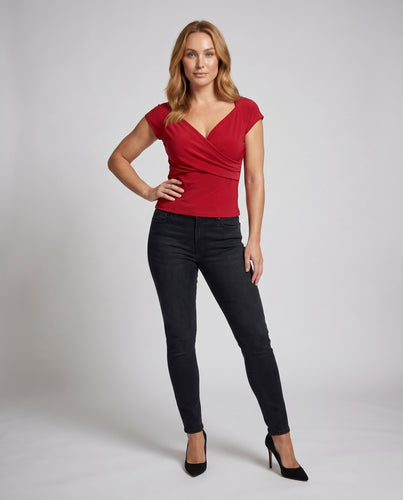 Damen Wickeloberteil mit schulterfreiem Design und figurbetonter Passform