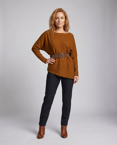 Damen asymmetrisches Longsleeve-Shirt mit Taillengürtel