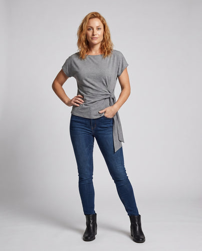 Damen asymmetrisches T-Shirt mit Knotendetail und lässigem Schnitt