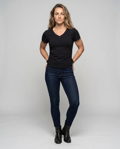 Damen Bequemes T-Shirt mit Raffung und Rundhalsausschnitt