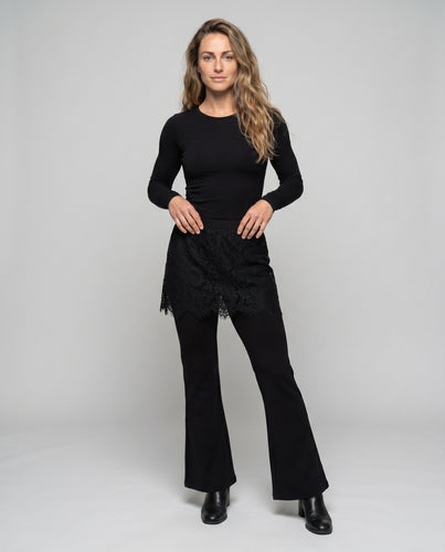Damen Elegant geschnittene Flared-Hose mit zarter Spitzenüberlage
