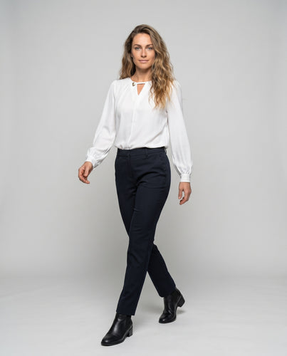 Damen Elegante Bluse mit dekorativem Knopf und raffinierter Textur