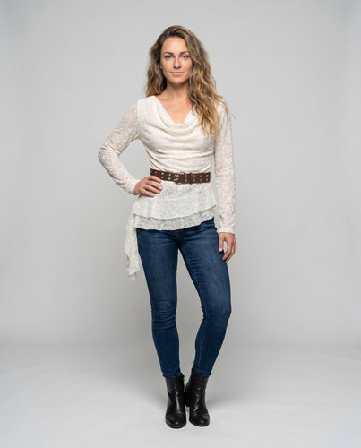 Damen Elegante Bluse mit raffiniertem U-Boot-Ausschnitt und asymmetrischem Schnitt