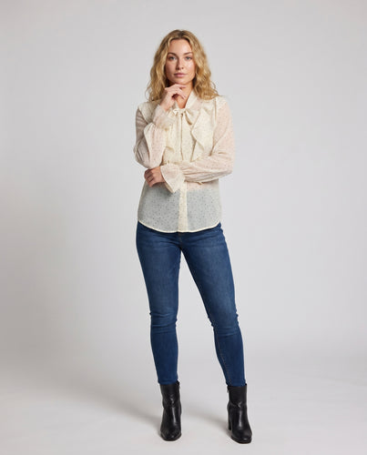 Damen elegante Bluse mit Rüschen und Schleifenakzent