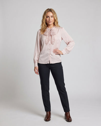 Damen elegante Bluse mit Rüschenkragen und Spitzenakzenten
