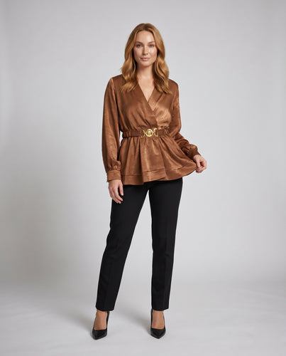 Damen elegante Wickelbluse mit tailliertem Gürtel