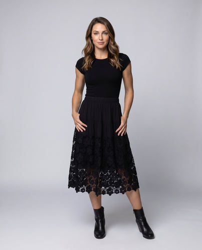 Damen Eleganter Maxi-Rock mit floralen Spitzen-Elementen