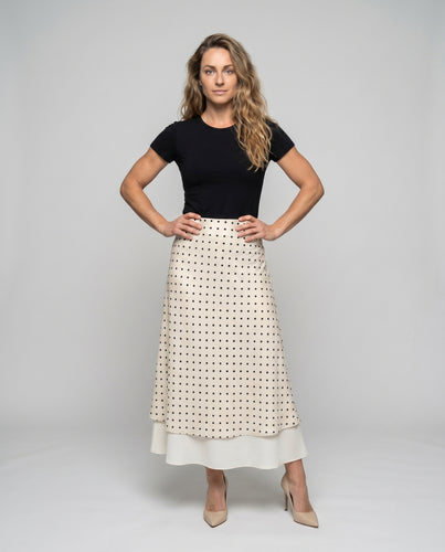 Damen Eleganter Maxirock mit glänzender Oberfläche und punktemuster