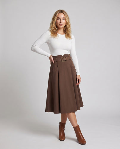 Damen Eleganter Midirock mit hohen Seitentaschen und Taillengürtel