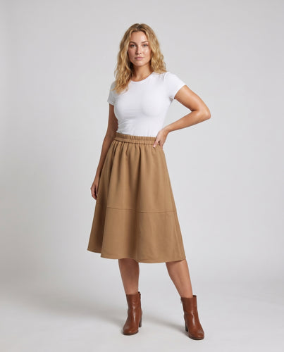 Damen Eleganter Midirock mit Taillenbund und praktischen Taschen