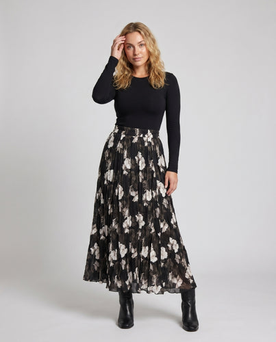 Damen Eleganter, plissierter Maxi-Rock mit floralem Muster und elastischem Bund