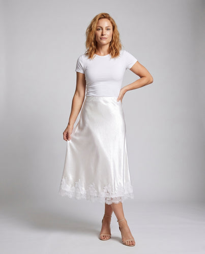 Damen Eleganter Satin-Rock mit Spitzenverzierung