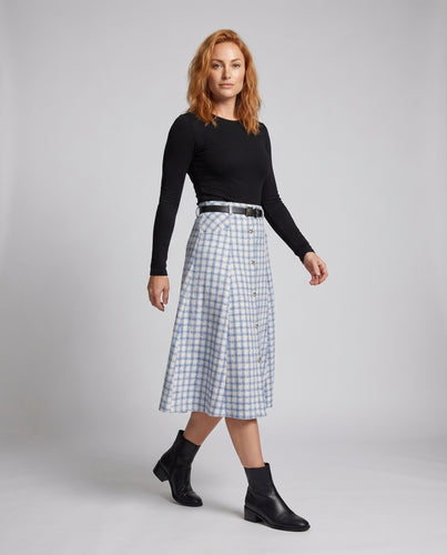 Damen Karierter Midirock mit abnehmbaren Taillengürtel