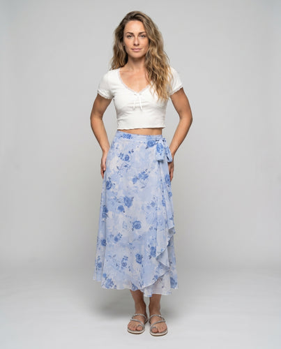 Damen Langer asymmetrischer Rock mit floralem Design