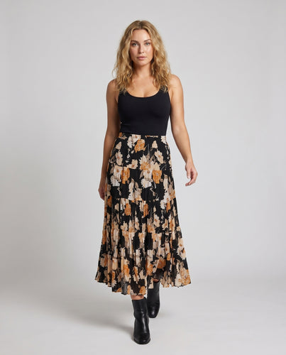 Damen Langer Faltenrock mit floralem Design und voluminösem Saum