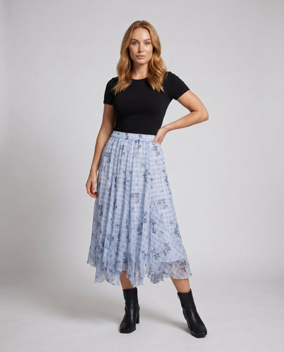 Damen Langer, fließender Rock mit floralem Design und elastischem Taillenbund
