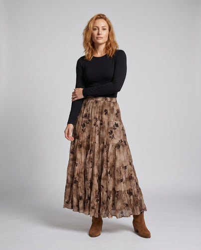 Damen Langer, fließender Rock mit floralem Design und voluminösem Fall