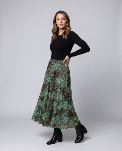 Damen Langer, floral gestalteter Maxirock aus leichtem Chiffon