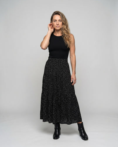 Damen Langer, gestufter Rock mit Punkten