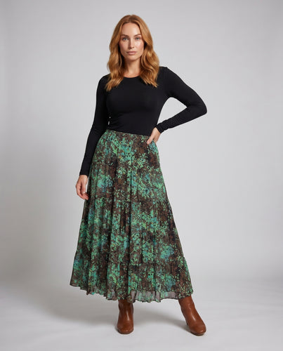 Damen Langer, luftiger Tüllrock mit floralem Design