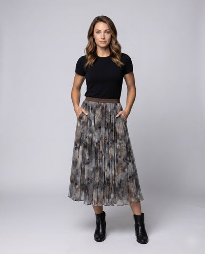 Damen Langer, plissierter Rock mit animal print