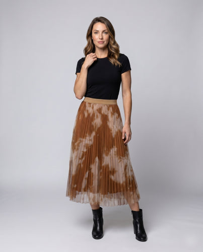 Damen Langer, plissierter Rock mit einzigartigem Batik-Muster und elastischem Bund