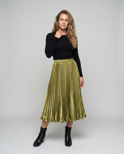 Damen Langer plissierter Rock mit voluminösem Saum und elastischem Bund