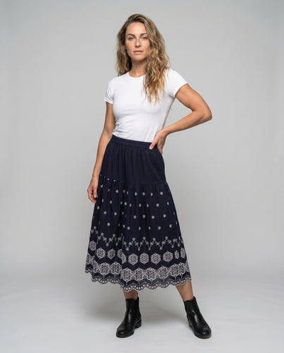 Damen Langer Rock mit floralen Mustern und elastischem Bund