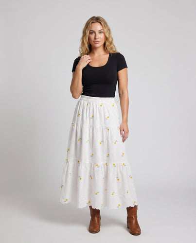 Damen Langer Rock mit floralen Stickdetails und voluminösem Schnitt