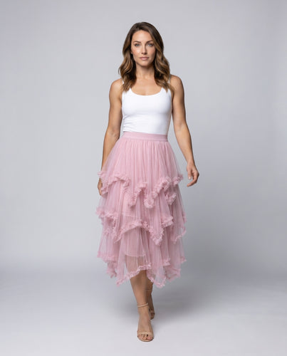 Damen Langer Tüllrock mit Rüschendesign und voluminösem Fall