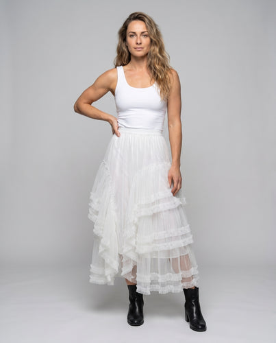 Damen Langer, voluminöser Tüllrock mit romantischen Rüschendetails