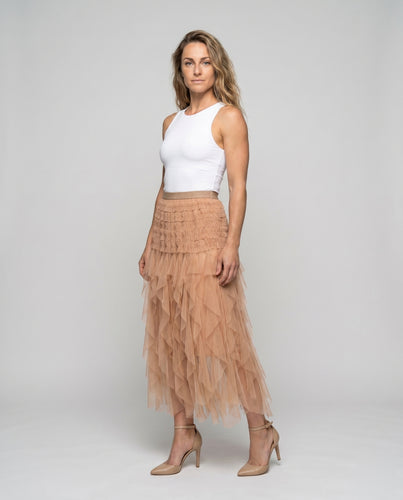 Damen Langer, voluminöser Tüllrock mit Rüschendesign