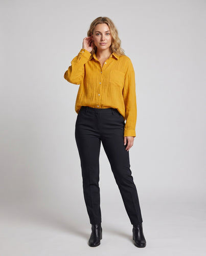 Damen lässige Hemdbluse aus leichtem, atmungsaktivem Material mit Taschen