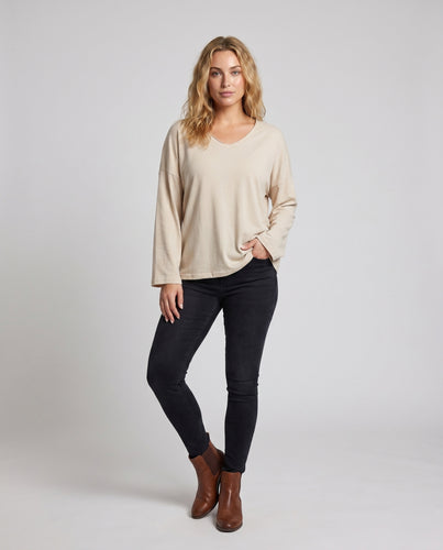 Damen lässiges Longsleeve-Shirt mit V-Ausschnitt und lässigem Schnitt