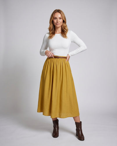 Damen Maxi-Rock mit elastischem Bund und geflochtenem Taillengürtel