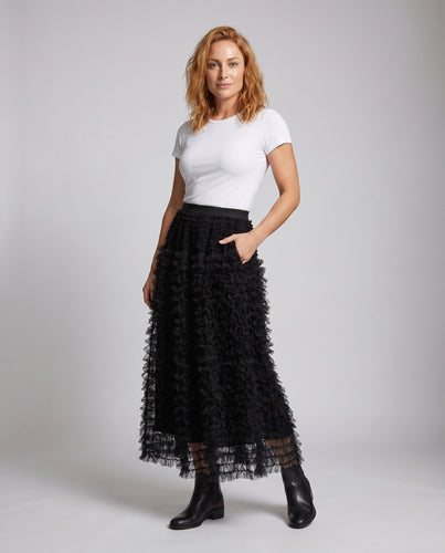 Damen Maxi-Tüllrock mit voluminösen Rüschen von