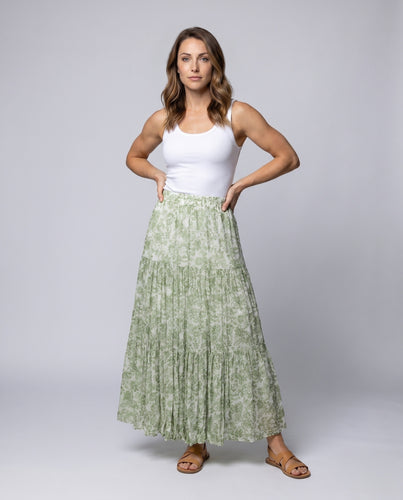 Damen Maxirock mit floralen Akzenten und elastischem Bund