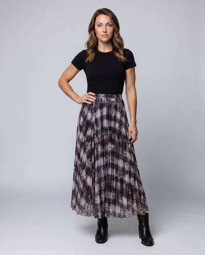 Damen Maxirock mit plissiertem Design und modischem Karo-Muster