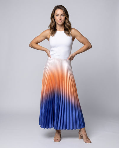 Damen Plissierter Midirock mit mehrfarbigem Farbverlauf