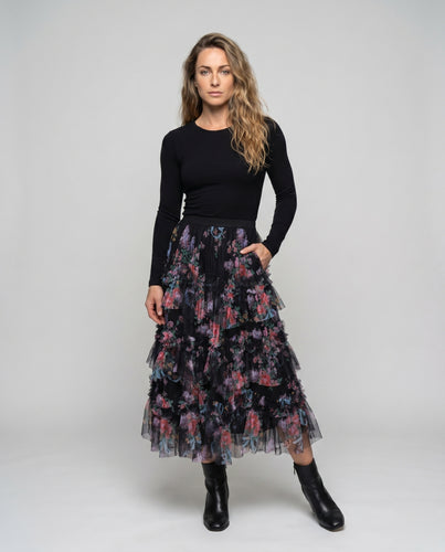 Damen Tüllrock mit floralen Rüschendetails