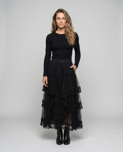 Damen Tüllrock mit Mehrlagigem Rüschendesign