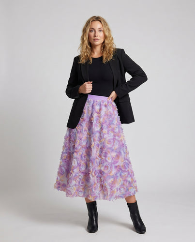 Damen Tüllrock mit voluminösem Blumenmuster und elastischem Bund