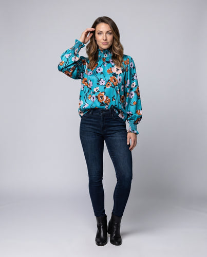 Damen Blusenshirt mit floralem Muster und voluminösen Ärmeln