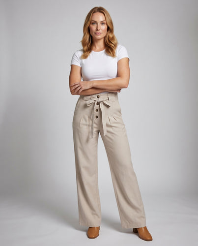 Damen Gepolsterte Stoffhose mit hohem Bund und Kordelzug