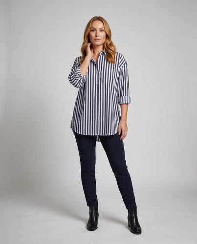 Damen Hemdbluse mit klassischen Streifen und lässigem Schnitt