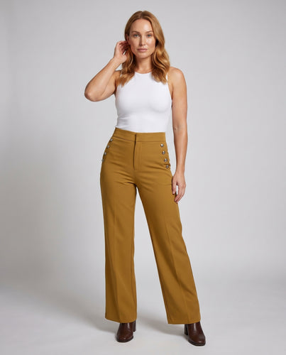 Damen Hochtaillierte Palazzo-Hose mit Knopfdetails