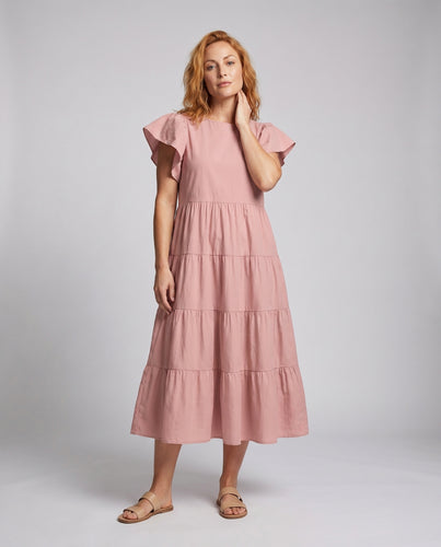 Damen langes Kleid mit Rüschendetails und schwingendem Schnitt