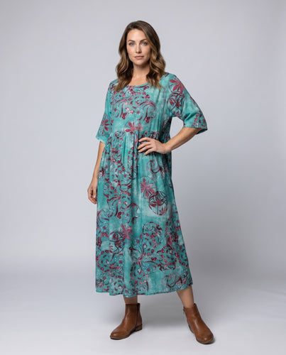 Damen Maxi-Kleid mit lockerem Schnitt und exklusivem Musterdruck