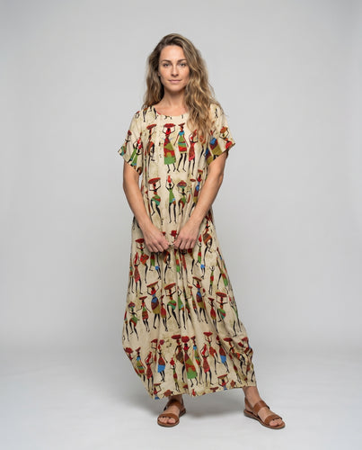Damen Maxikleid mit einzigartigem Druck und leichtem Stoff