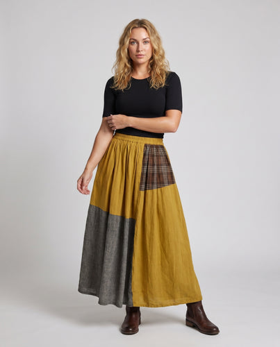 Damen Maxirock mit Patchwork-Design und weitem Schnitt